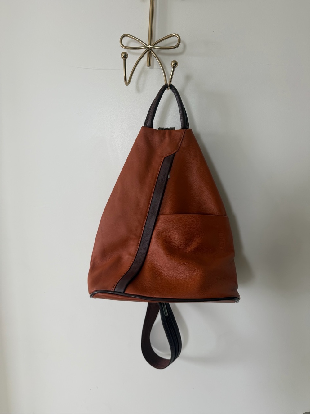 New Genuine Brown Leather Sling Backpack